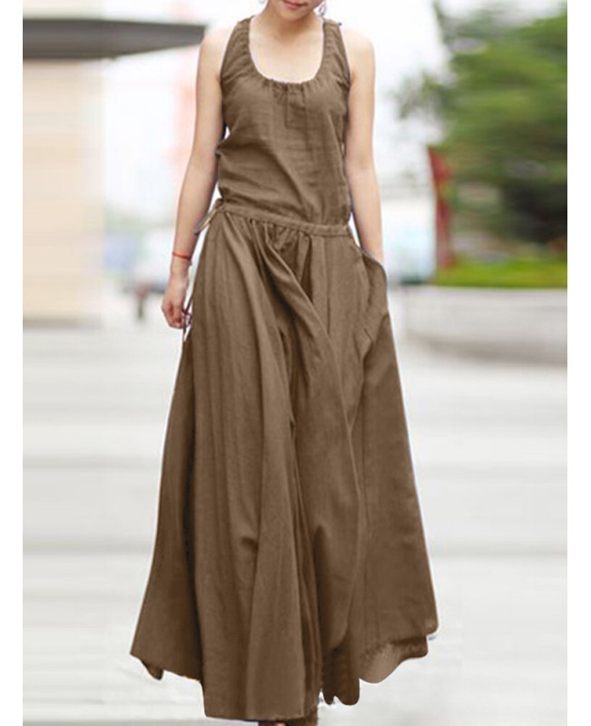 Solid Drawstring Ruched Sleeveless Casual Maxi Dress - Navy 3XL