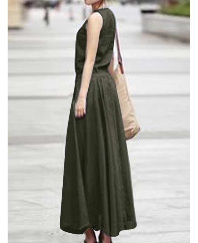 Solid Drawstring Ruched Sleeveless Casual Maxi Dress - Navy 3XL
