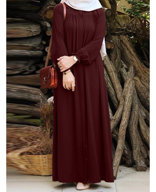 Women Solid Color Pleated Puff Sleeve Robe Vintage...