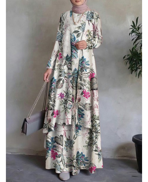 Women 100% Cotton Abaya Kaftan Bohemian Double-lay...