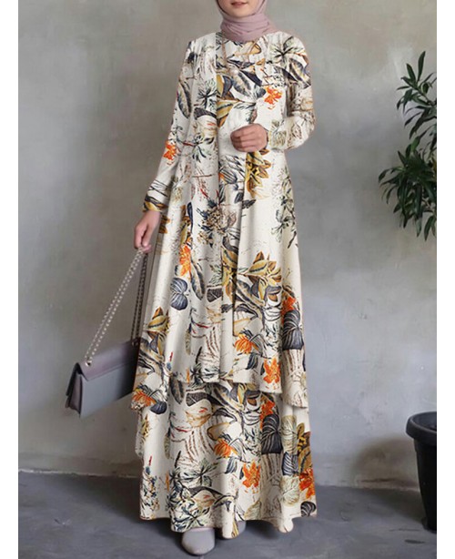Women 100% Cotton Abaya Kaftan Bohemian Double-lay...