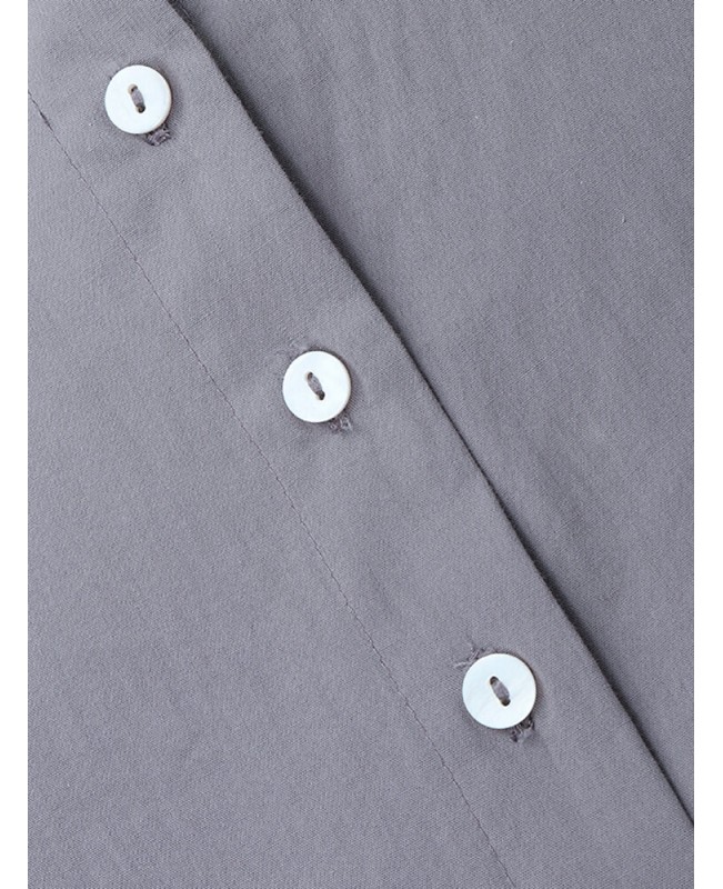 Women Cotton Solid Retro Mandarin Collar Puff Sleeve Button Up Long Sleeve Maxi Dress - purple S