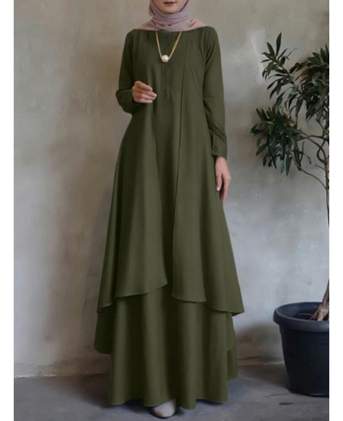 O-Neck Solid Abaya Kaftan Double-layer Design Bohe...