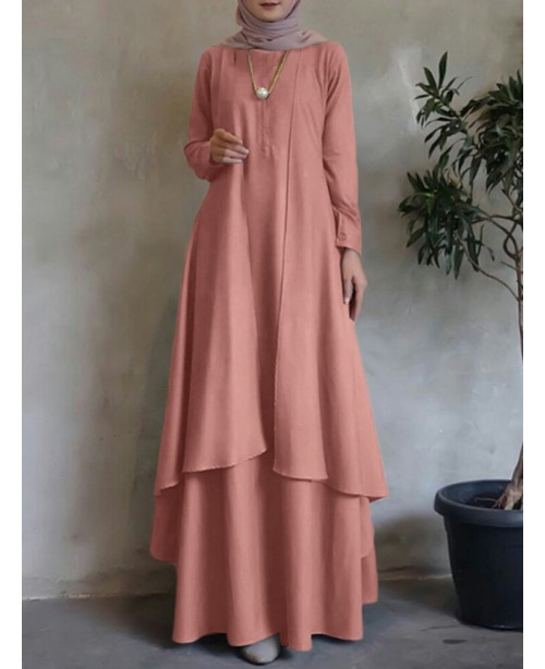 O-Neck Solid Abaya Kaftan Double-layer Design Bohe...