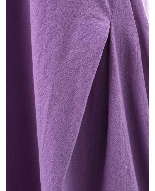 Solid Pocket Cotton Round Neck Sleeveless Casual Maxi Dress - purple S