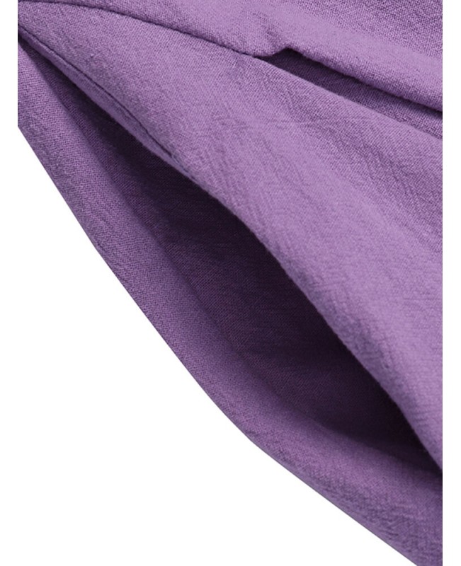 Solid Pocket Cotton Round Neck Sleeveless Casual Maxi Dress - purple S
