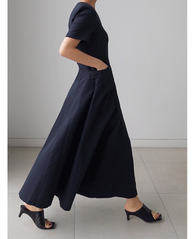 Solid Pocket Short Sleeve V-neck Swing Maxi Dress - Brown 3XL