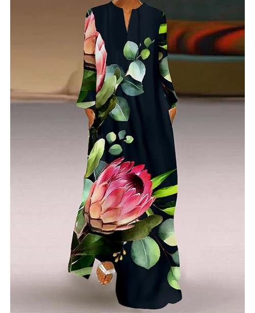 Nature V-Neck Floral printed Fashion European Retr...