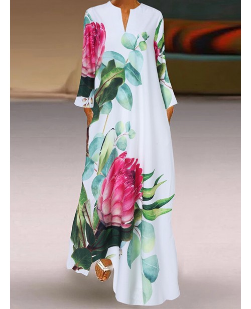 Nature V-Neck Floral printed Fashion European Retr...