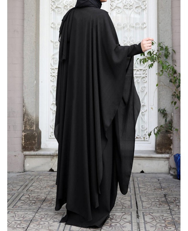 Women Kaftan Tunic Two-Piece Detachable Outside Bat Long Sleeve Maxi Dress - Black S