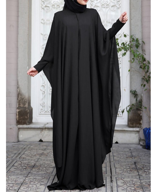 Women Kaftan Tunic Two-Piece Detachable Outside Bat Long Sleeve Maxi Dress - Black S