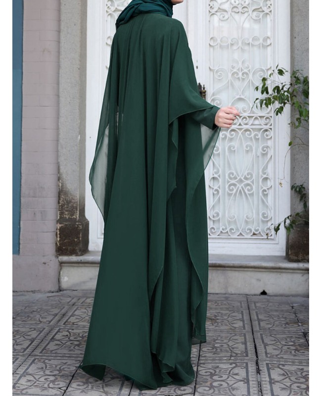 Women Kaftan Tunic Two-Piece Detachable Outside Bat Long Sleeve Maxi Dress - Black S