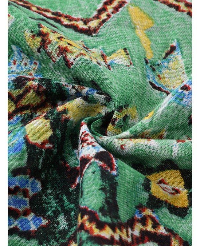 Women Casual Loose Printed O-Neck Short Sleeve Side Pockets Dress - Green S