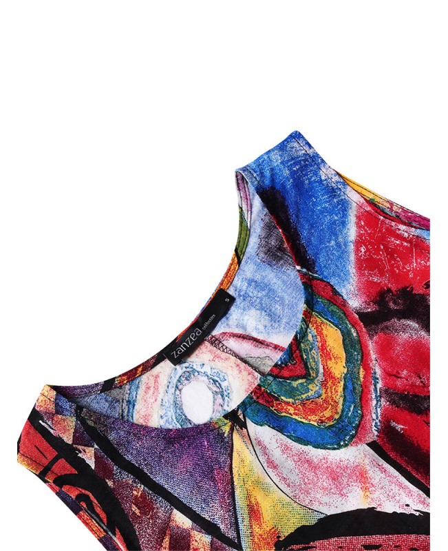 Women Retro O-neck Floral Print Sleeveless Maxi Dress - Red S