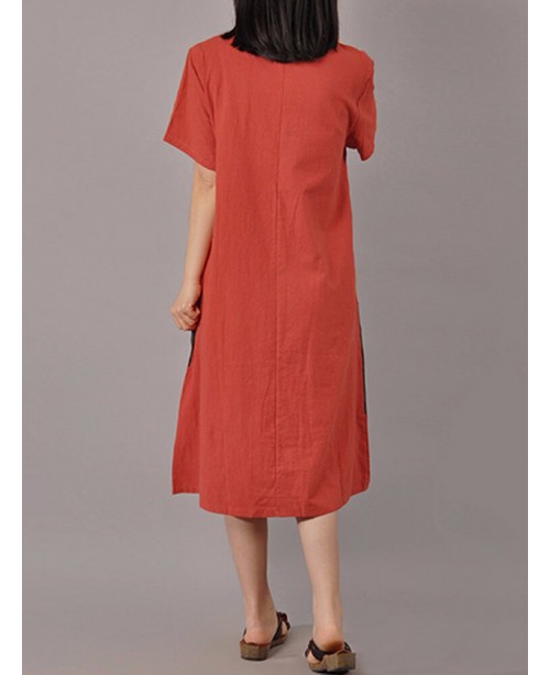 S-5XL Women Casual Short Sleeve Splice Loose O-nec...