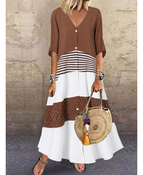 Bohemian Polka Dot Stripe Contrast Color Print Pat...