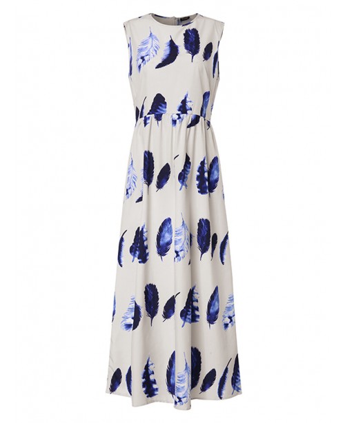 Bohemian Women Sleeveless Crew Neck Floral Print L...
