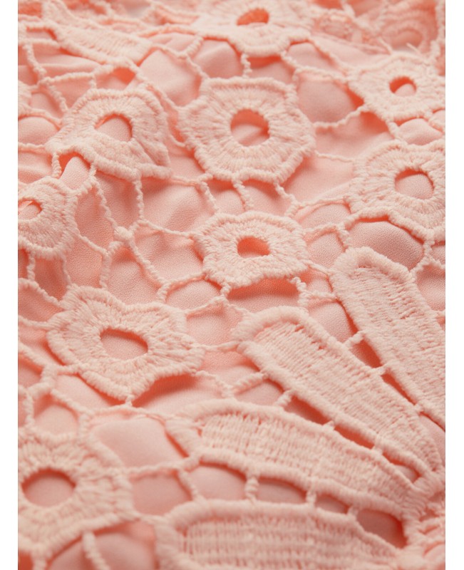 Delicate Crochet Lace Patchwork High Low Hem Maxi Dress - Pink M