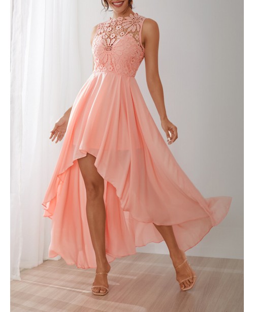 Delicate Crochet Lace Patchwork High Low Hem Maxi ...