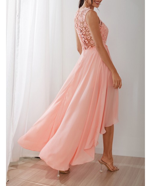 Delicate Crochet Lace Patchwork High Low Hem Maxi ...