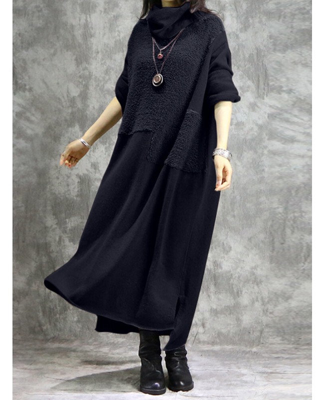Women Casual Solid Color Long Sleeve Maxi Dress - Grey M