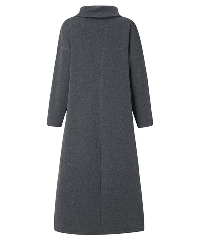 Women Casual Solid Color Long Sleeve Maxi Dress - Grey M