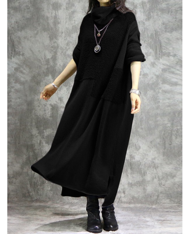 Women Casual Solid Color Long Sleeve Maxi Dress - Grey M