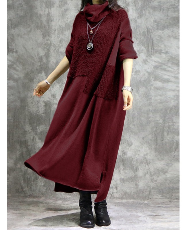 Women Casual Solid Color Long Sleeve Maxi Dress - Grey M