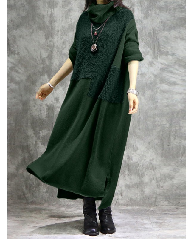 Women Casual Solid Color Long Sleeve Maxi Dress - Grey M