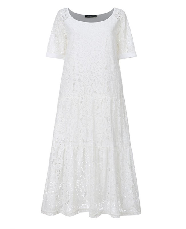 Cold Shoulder Lace Croceht Long Maxi Hollow Out Dress For Women - White S