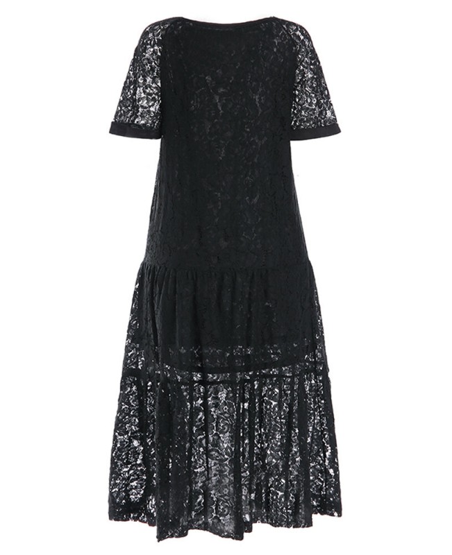 Cold Shoulder Lace Croceht Long Maxi Hollow Out Dress For Women - White S