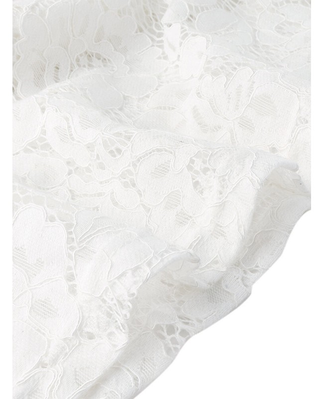 Cold Shoulder Lace Croceht Long Maxi Hollow Out Dress For Women - White S