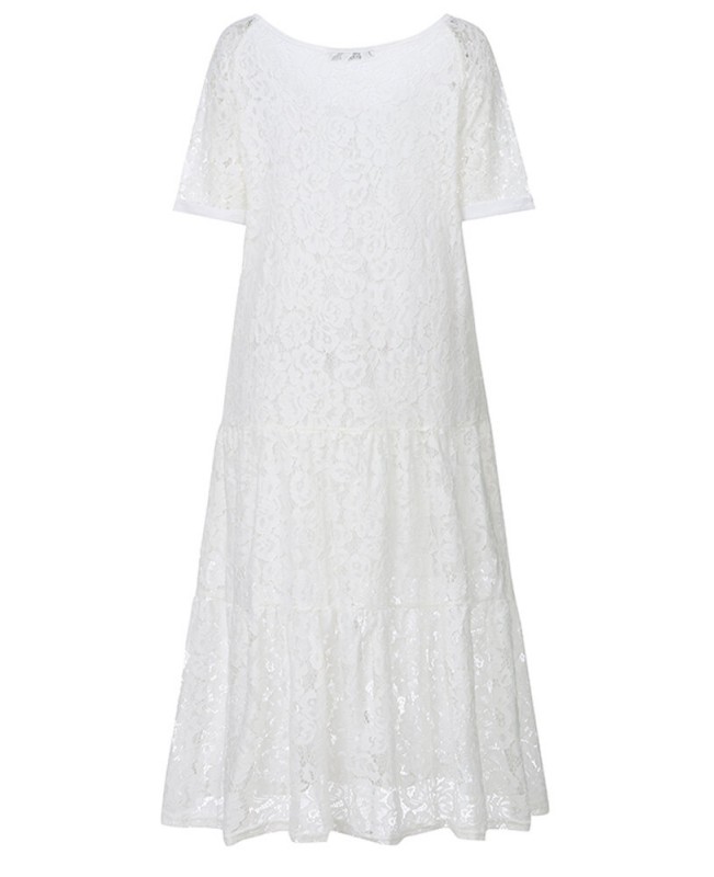 Cold Shoulder Lace Croceht Long Maxi Hollow Out Dress For Women - White S