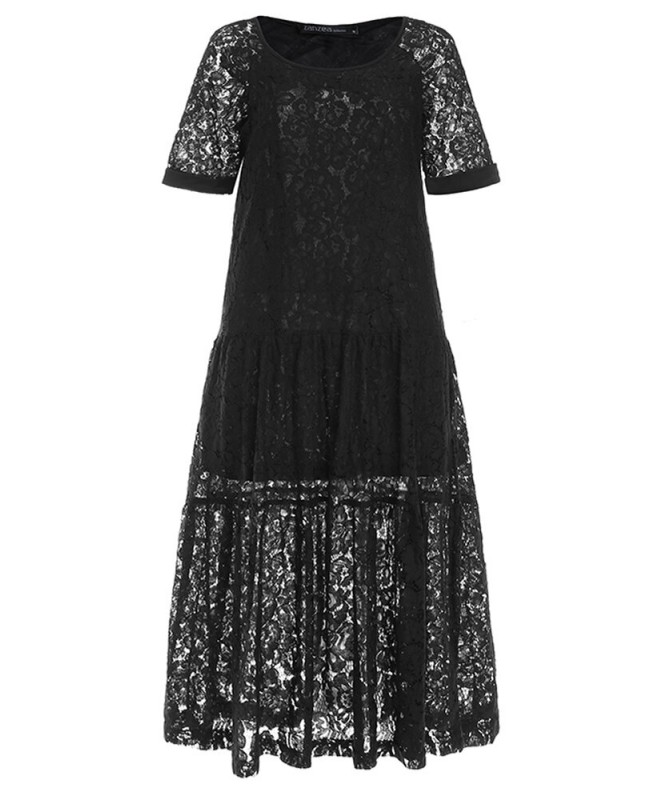Cold Shoulder Lace Croceht Long Maxi Hollow Out Dress For Women - White S