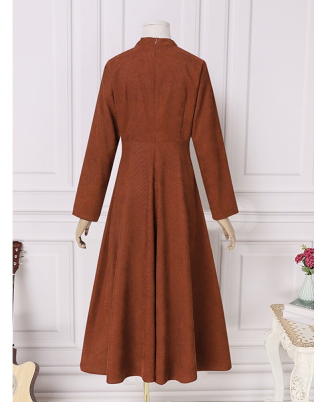 Women Corduroy Solid Ankle-Length Back Zipper Banquet Dress - Black S