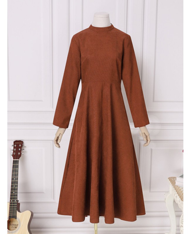 Women Corduroy Solid Ankle-Length Back Zipper Banquet Dress - Black S