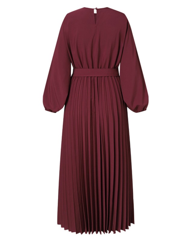 Women Abaya Kaftan Puff Sleeve Solid Pleated Ankle Length Maxi Dresses - blue 3XL