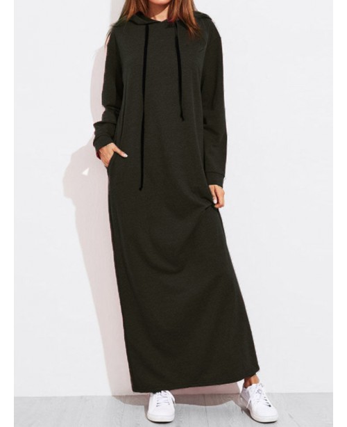 Casual Women Solid Color Full Sleeve Long Hooded S...