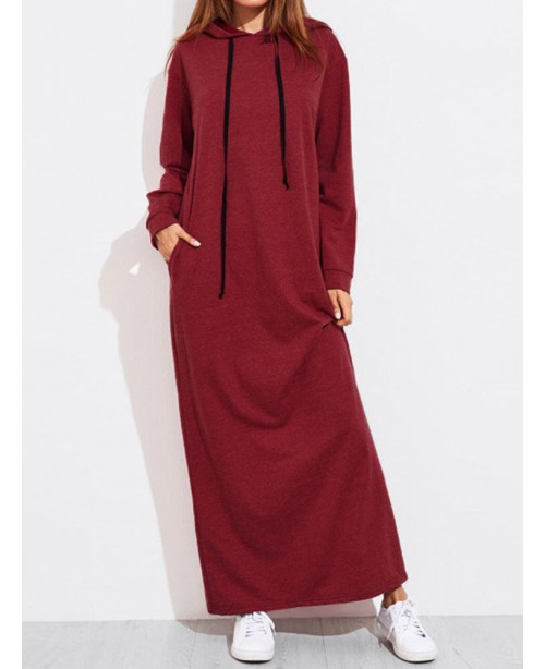 Casual Women Solid Color Full Sleeve Long Hooded S...