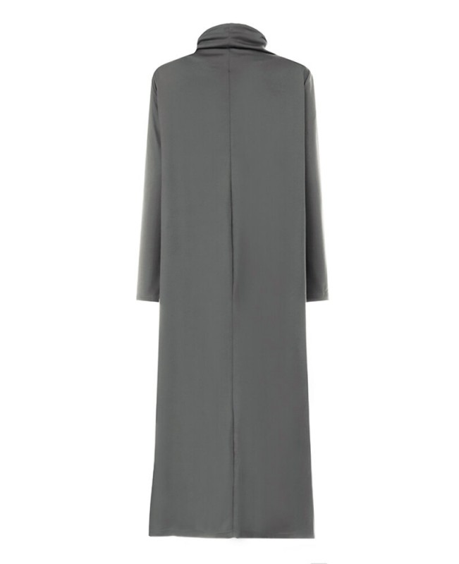 Women Turtleneck Casual Sweatshirt Casual High Low Long Dress - Red S