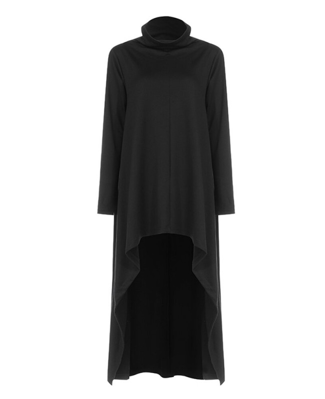 Women Turtleneck Casual Sweatshirt Casual High Low Long Dress - Red S