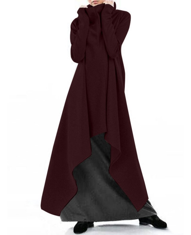 Women Turtleneck Casual Sweatshirt Casual High Low Long Dress - Red S