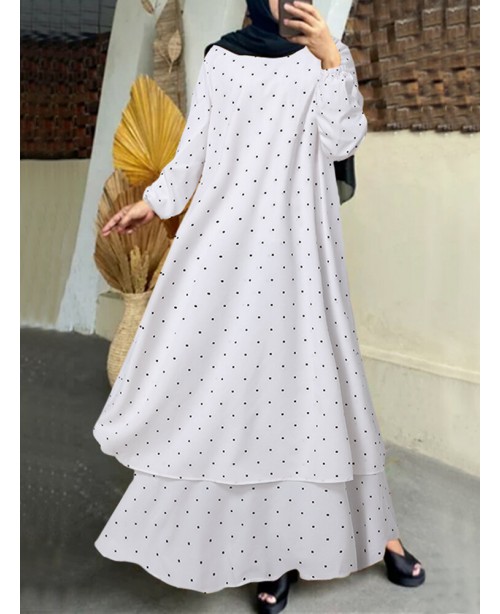 Women Polka Dot Kaftan Tunic Elasyic Cuff Buttons ...