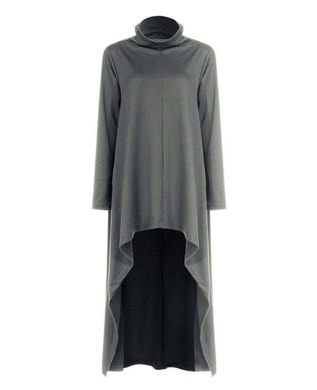 Women Turtleneck Casual Sweatshirt Casual High Low Long Dress - Red S