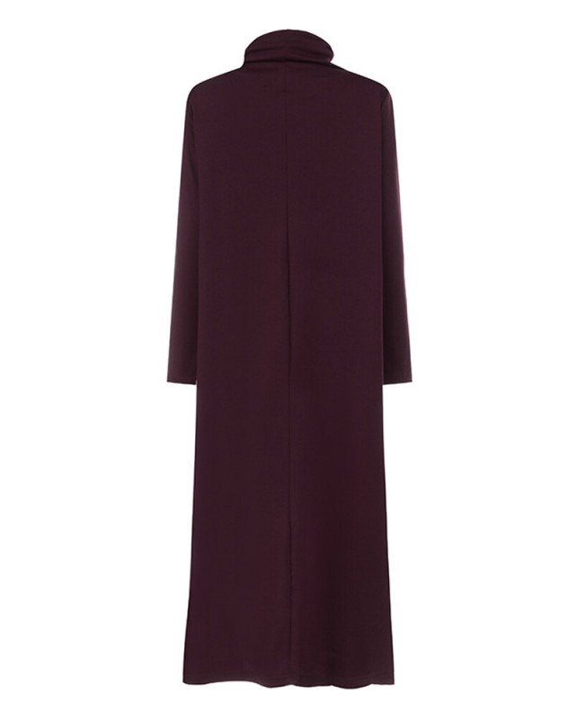 Women Turtleneck Casual Sweatshirt Casual High Low Long Dress - Red S