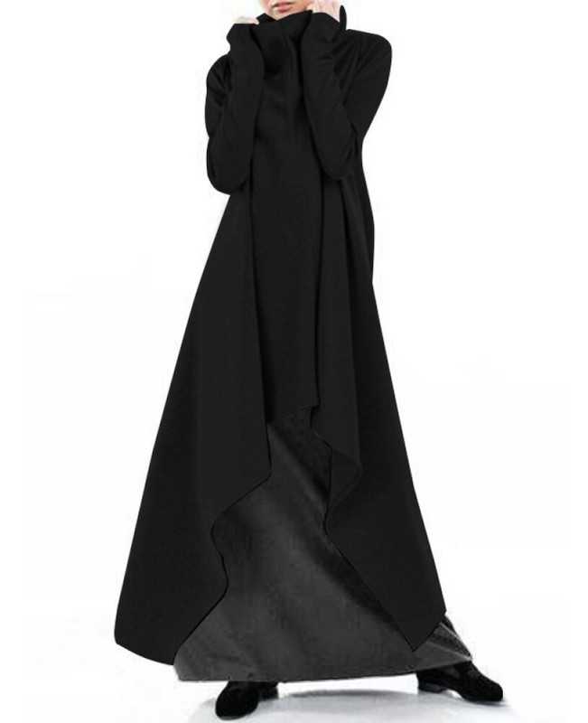 Women Turtleneck Casual Sweatshirt Casual High Low Long Dress - Red S