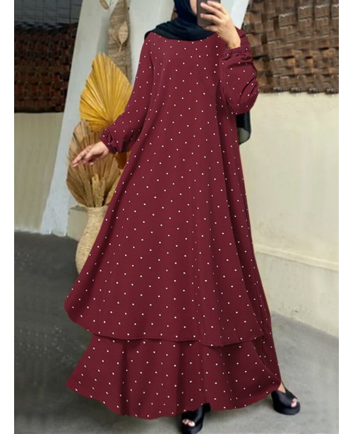 Women Polka Dot Kaftan Tunic Elasyic Cuff Buttons ...