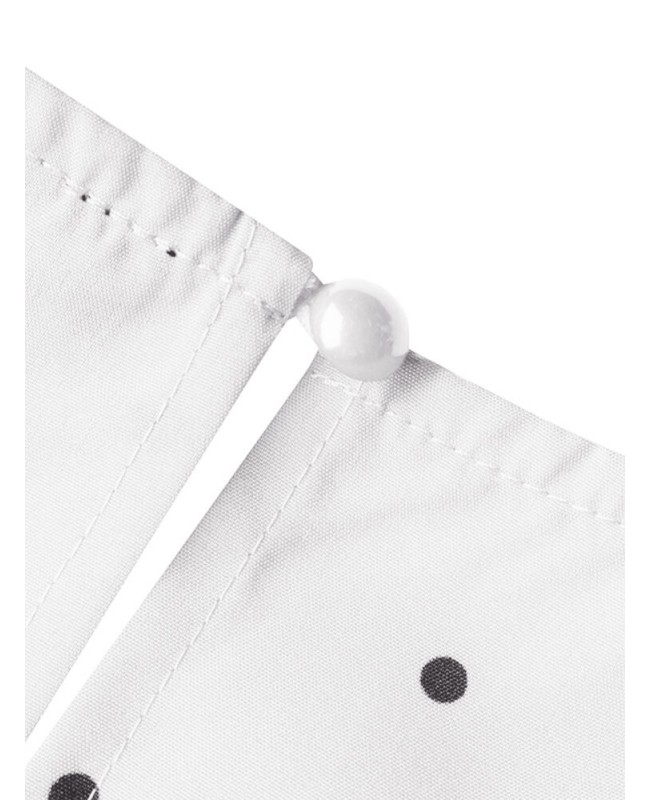 Women Polka Dot Kaftan Tunic Elasyic Cuff Buttons Floor Length Full Sleeve O-Neck Midi Dresses - White S