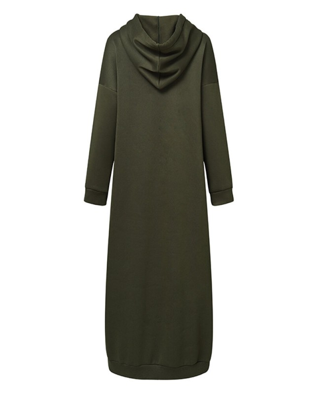 Women Brief Style Solid Color Drawstring Hooded Casual Dress With Pocket - Black S