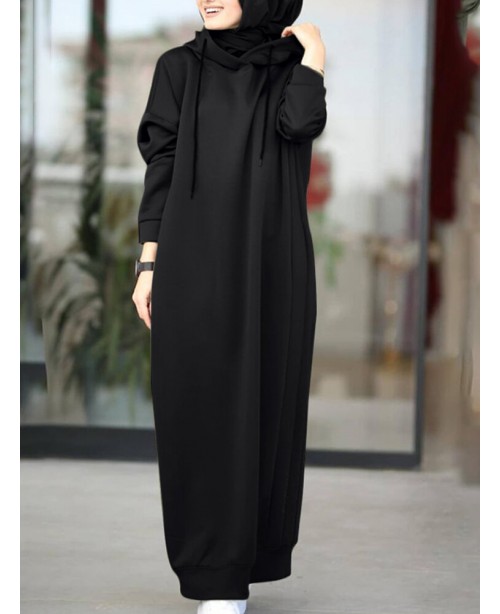 Women Brief Style Solid Color Drawstring Hooded Ca...